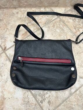Hammit  vip medium leather cross body Black gold hardware with red